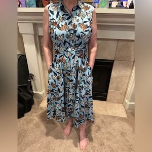 Nic & Zoe Button Down Floral Sleeveless Dress - Blue and Brown